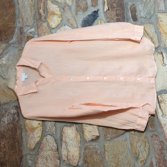 J. Jill Love Linen Button Down Shirt in Peach, size M - Picture 3 of 10